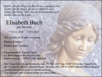 Traueranzeige von Elisabeth Buch von Stadtspiegel Gelsenkirchen