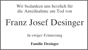 Traueranzeige von Franz Josef Desinger von WVW Anzeigenblätter