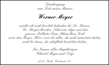 Traueranzeige von Werner Meyer von WVW Anzeigenblätter