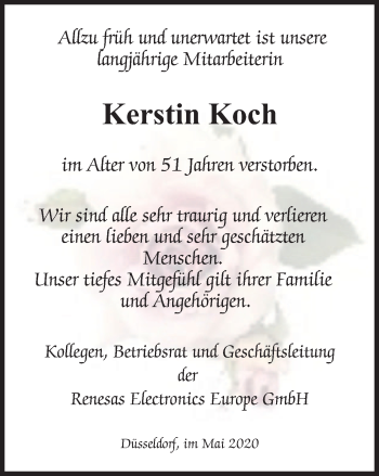 Traueranzeige von Kerstin Koch von WVW Anzeigenblätter