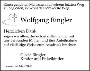 Traueranzeige von Wolfgang Ringler von WVW Anzeigenblätter