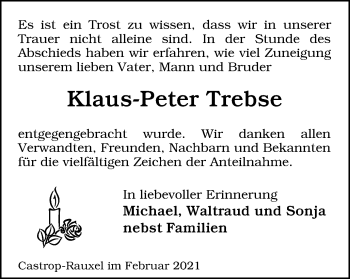 Traueranzeige von Klaus-Peter Trebse von WVW Anzeigenblätter