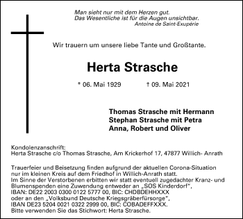 Traueranzeige von Herta Strasche von WVW Anzeigenblätter