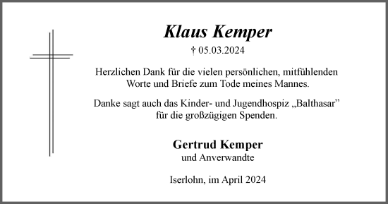 Traueranzeige von Klaus Kemper von Tageszeitung