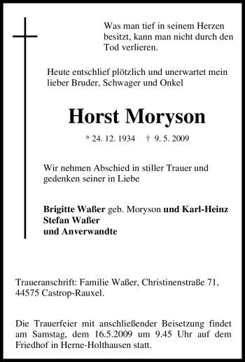 Traueranzeige von Horst Moryson von Tageszeitung