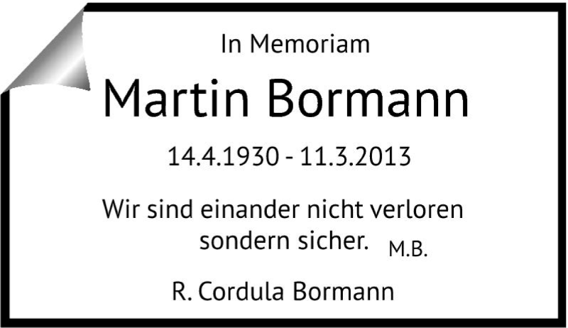  Traueranzeige für Martin Bormann vom 11.03.2014 aus Tageszeitung