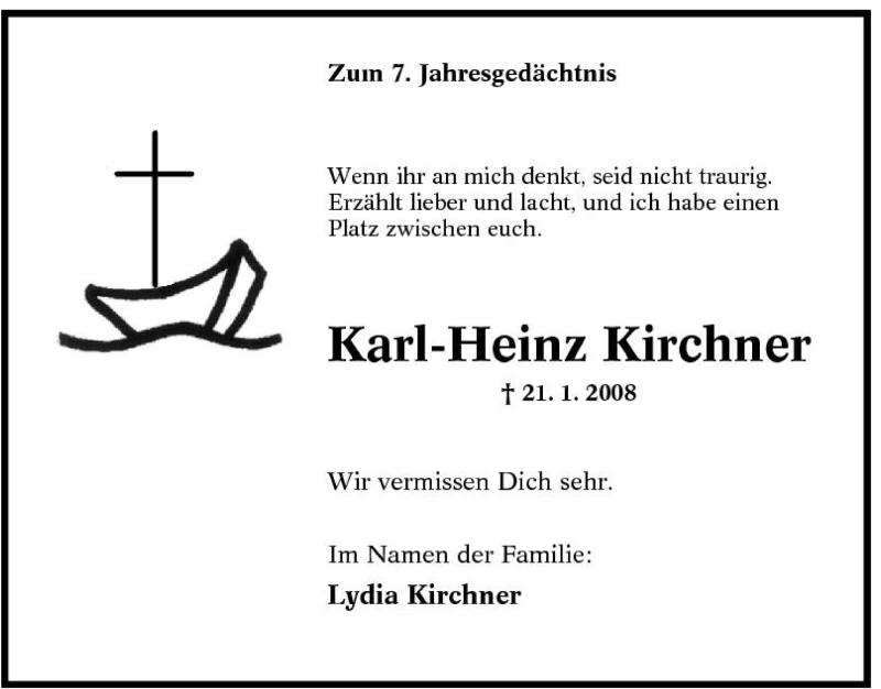  Traueranzeige für Karl-Heinz Kirchner vom 21.01.2015 aus Tageszeitung