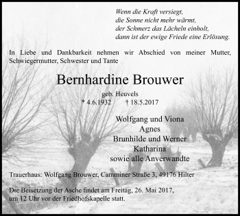 Traueranzeige von Bernhardine Brouwer von Stadtanzeiger Emmerich/Rees/Isselburg