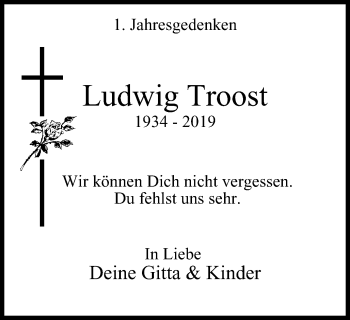 Traueranzeige von Ludwig Troost von WVW Anzeigenblätter