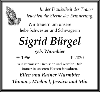 Traueranzeige von Sigrid Bürgel von WVW Anzeigenblätter