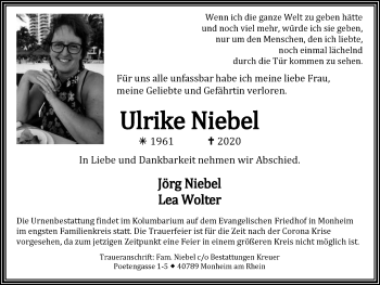 Traueranzeige von Ulrike Niebel von WVW Anzeigenblätter