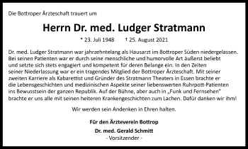 Traueranzeige von Ludger Stratmann von WVW Anzeigenblätter