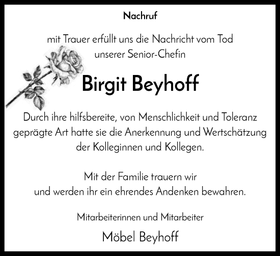 Traueranzeige von Birgit Beyhoff von Tageszeitung
