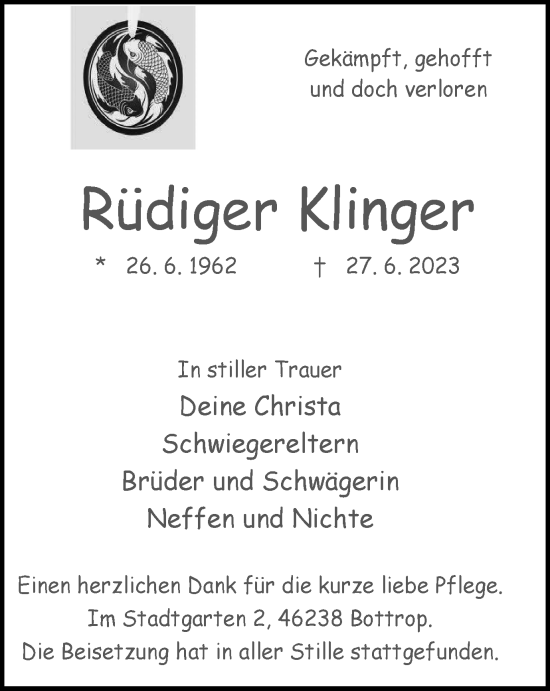 Traueranzeige von Rüdiger Klinger von Tageszeitung