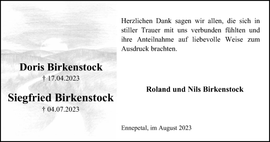 Traueranzeige von Doris und Siegfried Birkenstock von Tageszeitung