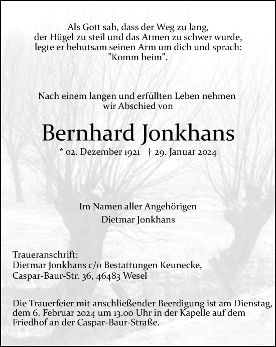 Traueranzeige von Bernhard Jonkhans von Tageszeitung
