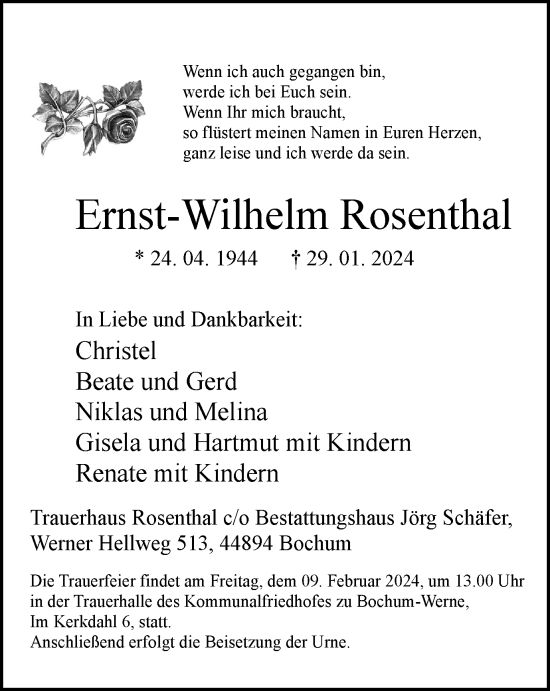 Traueranzeige von Ernst-Wilhelm Rosenthal von Tageszeitung