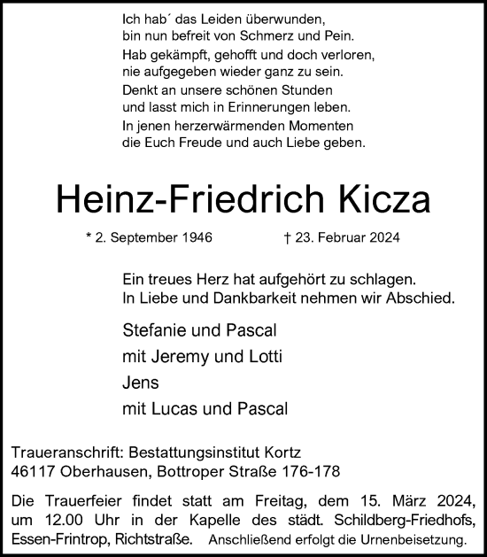 Traueranzeige von Heinz-Friedrich Kicza von Tageszeitung