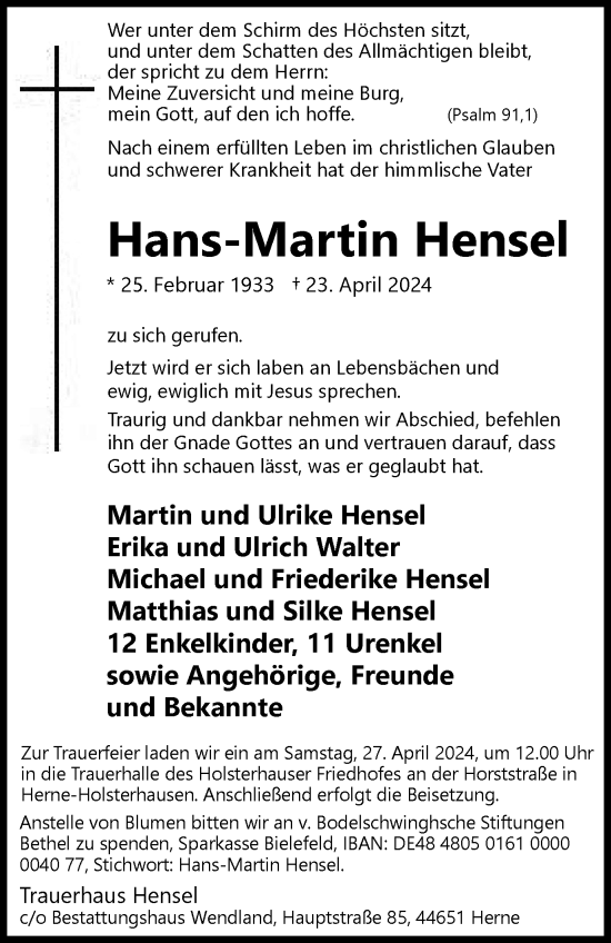 Traueranzeige von Hans-Martin Hensel von Tageszeitung