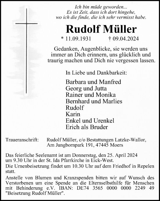 Traueranzeige von Rudolf Müller von Tageszeitung