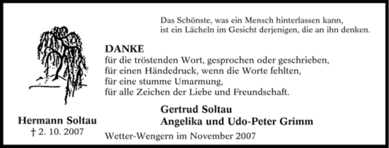  Traueranzeige für Hermann Soltau vom 03.11.2007 aus WESTDEUTSCHE ALLGEMEINE ZEITUNG