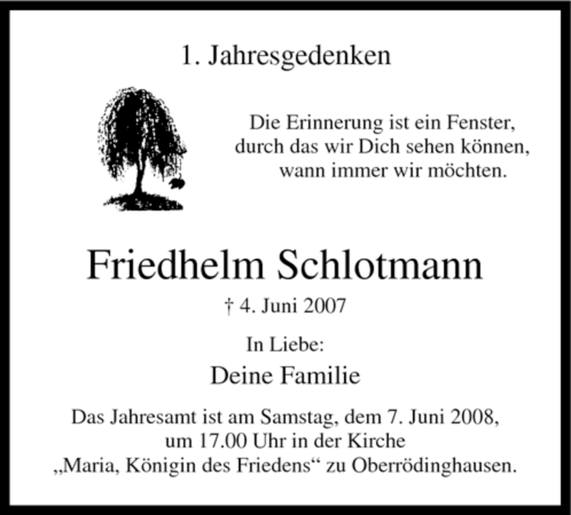  Traueranzeige für Friedhelm Schlotmann vom 04.06.2008 aus WESTDEUTSCHE ALLGEMEINE ZEITUNG