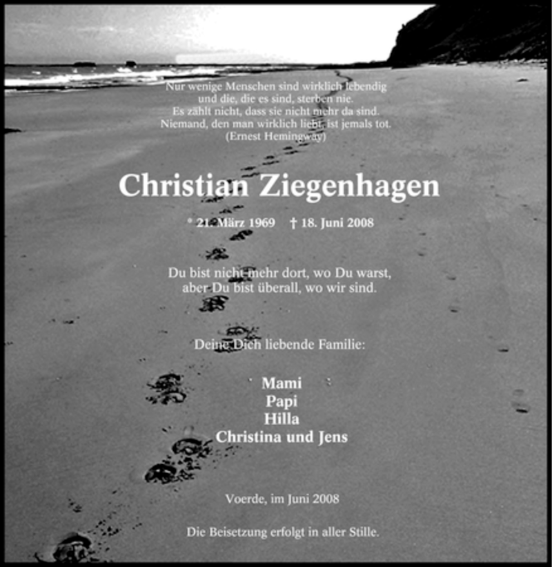  Traueranzeige für Christian Ziegenhagen vom 23.06.2008 aus Tageszeitung