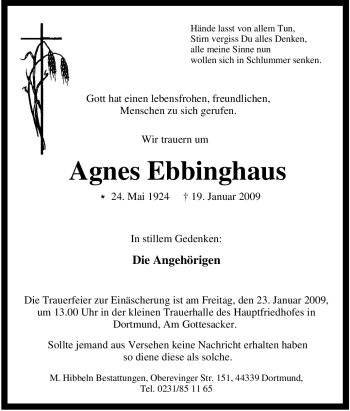 Traueranzeige von Agnes Ebbinghaus von WESTDEUTSCHE ALLGEMEINE ZEITUNG