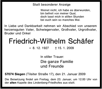 Traueranzeige von Friedrich-Wilhelm Schäfer von Tageszeitung