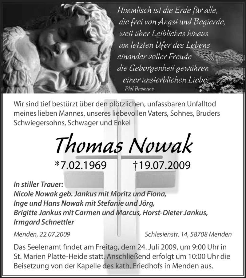  Traueranzeige für Thomas Nowak vom 22.07.2009 aus Tageszeitung