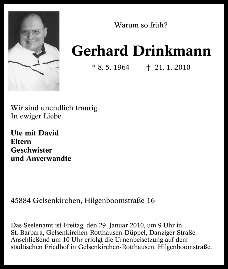  Traueranzeige für Gerhard Drinkmann vom 26.01.2010 aus Tageszeitung