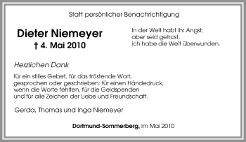 Traueranzeige von Dieter Niemeyer von Tageszeitung