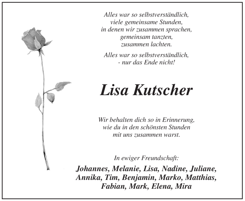  Traueranzeige für Lisa Kutscher vom 18.11.2011 aus WESTDEUTSCHE ALLGEMEINE ZEITUNG