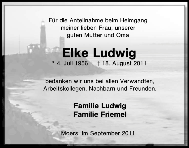 Traueranzeige für Elke Ludwig vom 10.09.2011 aus WESTDEUTSCHE ALLGEMEINE ZEITUNG