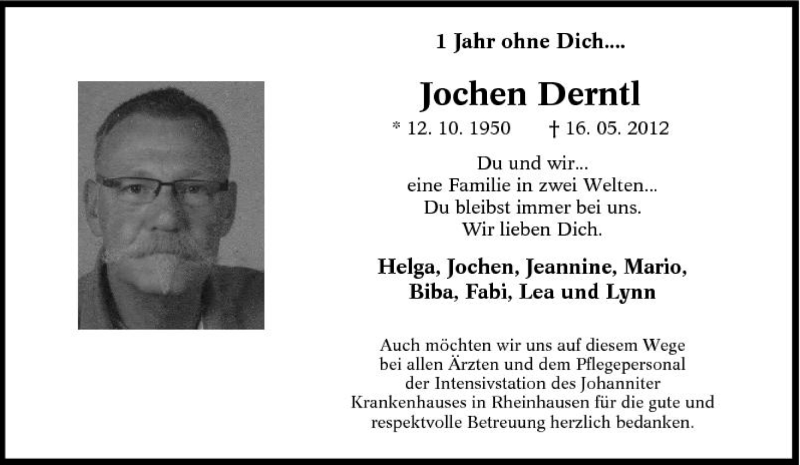  Traueranzeige für Jochen Derntl vom 16.05.2013 aus Westdeutsche Allgemeine Zeitung