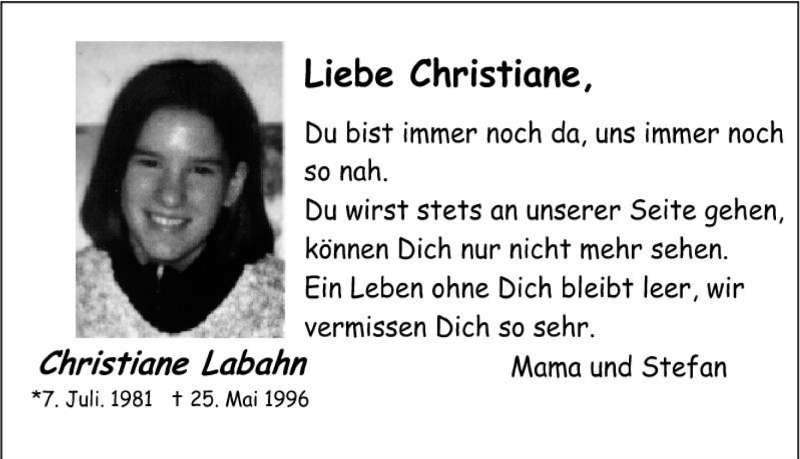  Traueranzeige für Christiane Labahn vom 24.05.2014 aus Tageszeitung
