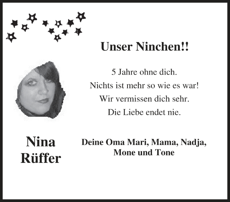  Traueranzeige für Nina Rüffer vom 07.09.2015 aus Westdeutsche Allgemeine Zeitung