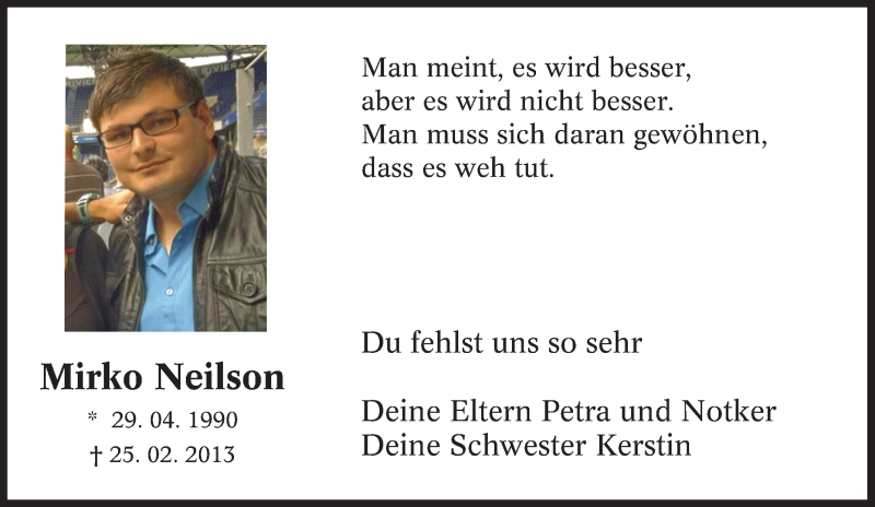  Traueranzeige für Mirko Neilson vom 25.02.2016 aus Tageszeitung
