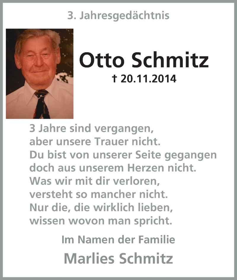  Traueranzeige für Otto Schmitz vom 20.11.2017 aus Tageszeitung