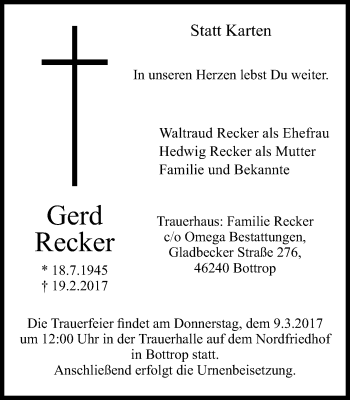 Traueranzeige von Gerd Recker von 6731