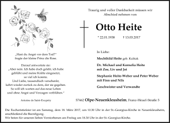 Traueranzeige von Otto Heite von Tageszeitung