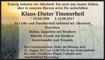 Traueranzeige von Klaus-Dieter Timmerbeil von waz