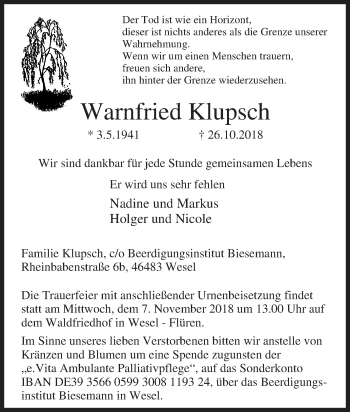 Traueranzeige von Warnfried Klupsch von Tageszeitung