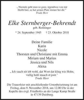 Traueranzeige von Elke Sternberger-Behrendt von Tageszeitung
