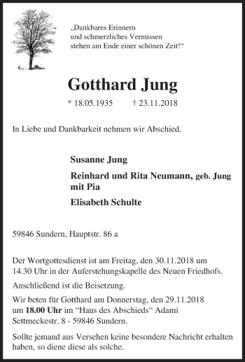 Traueranzeige von Gotthard Jung von Tageszeitung