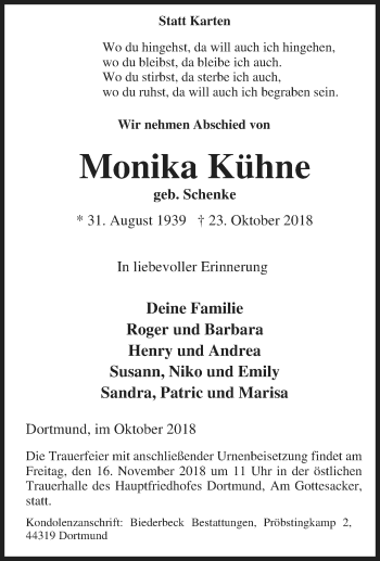 Traueranzeige von Monika Kühne von Tageszeitung