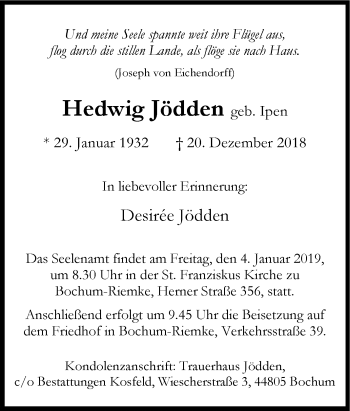 Traueranzeige von Hedwig Jödden von Tageszeitung