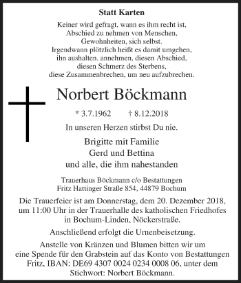 Traueranzeige von Norbert Böckmann von Tageszeitung