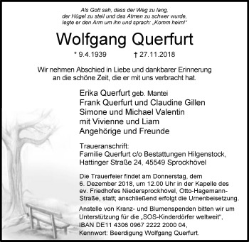 Traueranzeige von Wolfgang Querfurt von waz
