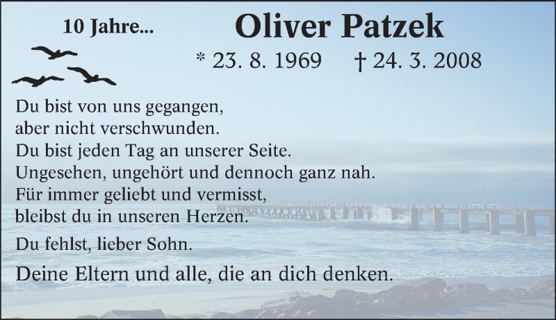  Traueranzeige für Oliver Patzek vom 24.03.2018 aus Tageszeitung